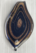 Italian Murano (?) Glass LEAF Pendant Blue With Gold, Red, And Dark Brown 2.25” - $11.83