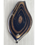 Italian Murano (?) Glass LEAF Pendant Blue With Gold, Red, And Dark Brow... - £9.30 GBP