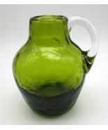 Vintage Green &amp; Clear Art Glass Blown Vase / Pitcher Small Unique - £7.60 GBP