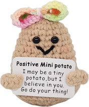 Cute Crochet Positive Funny Potato with Colorful Bowknot 3 inch Knitting Inspira - $23.51