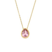 Must Have Basic Minimalist Waterdrop Crystal Zircon Stone Pendant Necklace Pink  - £13.69 GBP