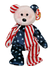 1999 “SPANGLE” RED WHITE BLUE PATRIOTIC BEAR PINK FACE 8.5” - £3.99 GBP