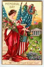 Decoration Memorial Day Postcard Patriotic Women Flags Flowers Chapman 1909 - £15.22 GBP