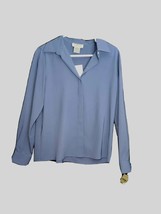 Vintage Talbots Periwinkle Blue Polyester Blouse 8P Button Front Long Sleeve Nwt - £19.55 GBP