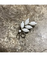 Vintage Milk Glass Rhinestone Flower Brooch - Pin - STUNNING! - $20.36 CAD