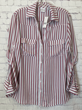 NY &amp; Co Soho Womens XL Button Down Shirt Red Stripe Roll Tab Sleeves Pockets NWT - £17.36 GBP