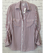 NY &amp; Co Soho Womens XL Button Down Shirt Red Stripe Roll Tab Sleeves Poc... - £17.20 GBP