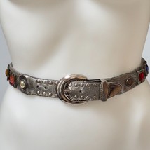 SAND CASTLE Vintage Genuine Leather/Mesh Belt Silver Rhinestones Women&#39;s Size S - £43.14 GBP
