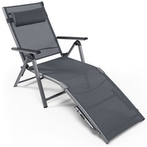 Outdoor Aluminum Chaise Lounge Chair with Quick-Drying Fabric - Color: Gray - £134.01 GBP