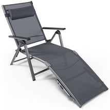 Outdoor Aluminum Chaise Lounge Chair with Quick-Drying Fabric - Color: Gray - £134.08 GBP