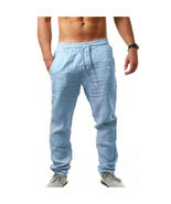 Navy Blue Mens Linen Trousers Cotton Harem Casual Yoga Pants - £16.89 GBP