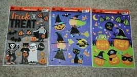 Halloween Window Gel Clings Decorations 3 Sheets Pumpkin Ghost Witch Cat - £3.97 GBP