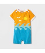 Cat &amp; Jack Baby Seascape Applique Romper Crotch Snaps 12M NWT - £5.93 GBP