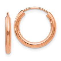 14k Rose Gold Polished Round Endless 2mm Hoop Earrings XY1246 - £81.57 GBP