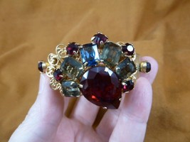(vbr-1) vintage red quartz blue gold tone spring cuff bracelet costume jewelry - £29.45 GBP
