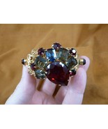 (vbr-1) vintage red quartz blue gold tone spring cuff bracelet costume j... - $51.25 CAD