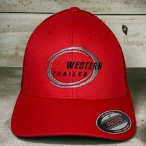 Red Mesh Logo Hat Great Western Trailer Ball Cap Stretch Flexfit Spandex New - $11.87