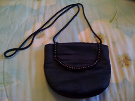 Black Evening Bag Satin, With Rope shoulder Strap &amp; Rhinesto - £7.97 GBP