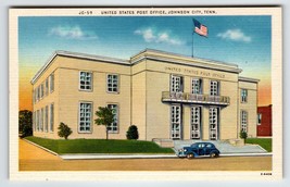 Post Office Building Johnson City Tennessee Postcard Old Car Auto Linen Unposted - £9.81 GBP