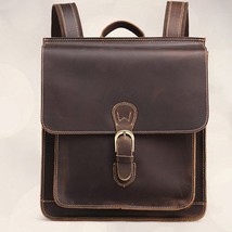 High Quality Real Genuine Leather Men Backpack Knapsack Retro School 100% Craze  - £117.24 GBP