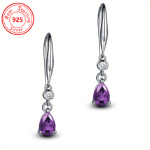 Sterling Silver PlatinumPlated Purple Zirconia Earrings - £34.00 GBP