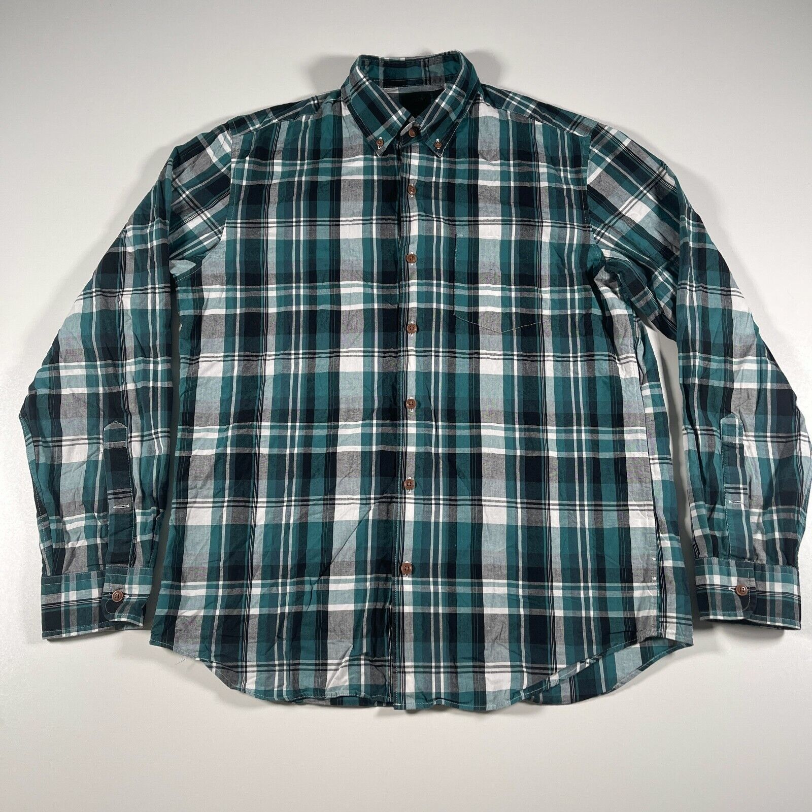 J Crew Button Down Shirt Mens M Blue Green Gray Plaid Cotton Collar - $15.82