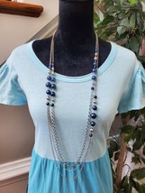 Time and True Blue Aqua Freeze 100% Cotton Short Sleeve Tiered Dress Size Large - £22.14 GBP