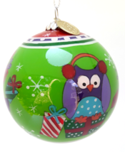 Pier 1  Li Bien Glass Ball Ornament - Three Owls With Gifts 2014  - 3&quot; - £14.14 GBP