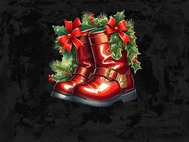 Christmas Biker Boots, Adorned with Wreath PNG, Ideal for Holiday Rides, Perfect - £1.59 GBP