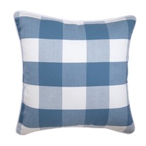 Blue Throw Pillow Cover, Gingham &amp; Buffalo Checks 16&quot;x16&quot; Cotton, Blue Plaid - £18.66 GBP+
