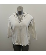 East West V Neck Hooded Top Women&#39;s Size XL White 3/4 Sleeve Cotton Pull... - $7.92