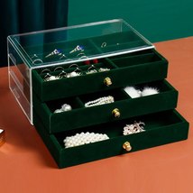 Three-Layer Beige Acrylic Organizers Velvet Jewellery Storage Box Earring Ring N - £44.66 GBP