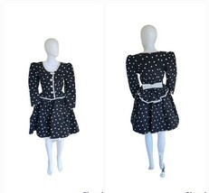 Vintage 90s runway Oscar De La Renta Polka Dot jacket &amp; full Skirt Suit ... - $985.05