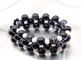 Handmade Bracelet-Adjustable Bracelet-Black and White with Charm - £9.49 GBP