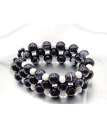 Handmade Bracelet-Adjustable Bracelet-Black and White with Charm - £9.41 GBP