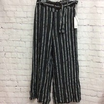 Candie&#39;s Womens Wide Leg Pants Black White Stripe Belted Pockets XS New - $15.35