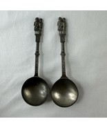 Pair Of Antique Pewter Spoons German / Dutch Wedding Spoon Gothic Home D... - $12.86