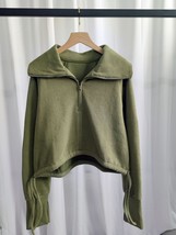 Autumn 2022 New Japanese Fashion Casual Crop Hoodies Half Zipper Turn-down Colla - £116.26 GBP