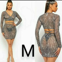 Grey Black Glitter Mesh Matching Top and Skirt Set  Size M - £21.32 GBP