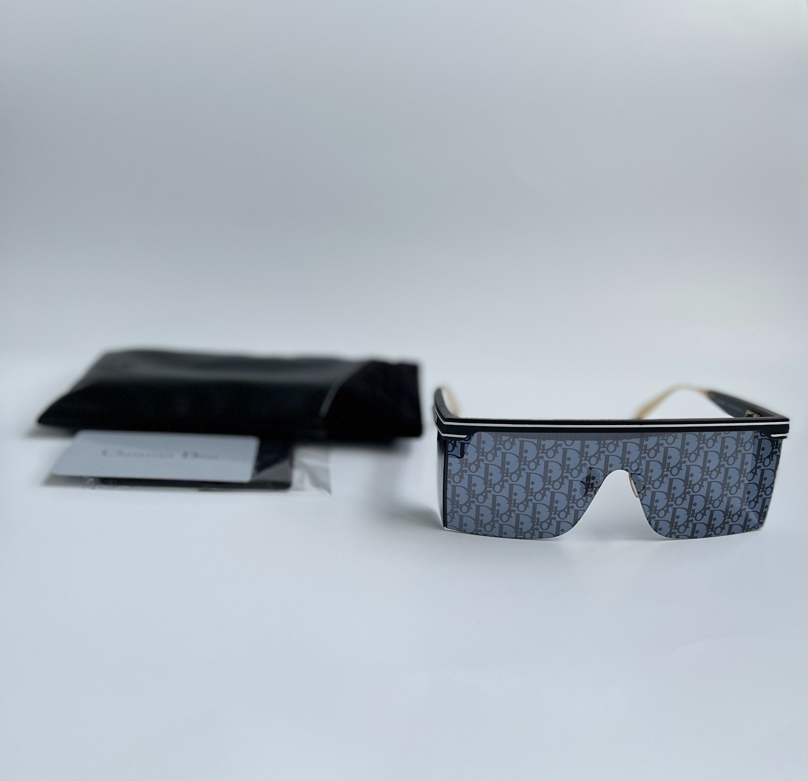 Christian Dior DiorClub M1U Black &amp; Gold Sunglasses w/ Blue Logo Lens –B... - $284.20