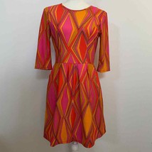 Jude Connally Brynn Fit &amp; Flare Dress Orange Pink Gold XS EUC - £42.47 GBP
