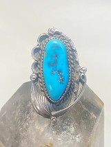 long turquoise ring Navajo feather pinky southwest sterling silver women girls - £100.98 GBP