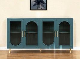 60&quot; Teal Blue Ribbed Texture Sideboard with Four Doors - $22,505.20 MXN