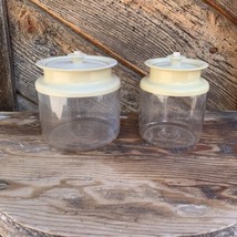 Vintage Tupperware #1477 &amp; #1479 Clear Acrylic Canister Almond Pop Top Lid 3 - £4.68 GBP