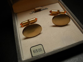 Krementz Cuff Links 14 Kt Gold Amber Knobs in Krementz Original Presentation Box - £23.97 GBP