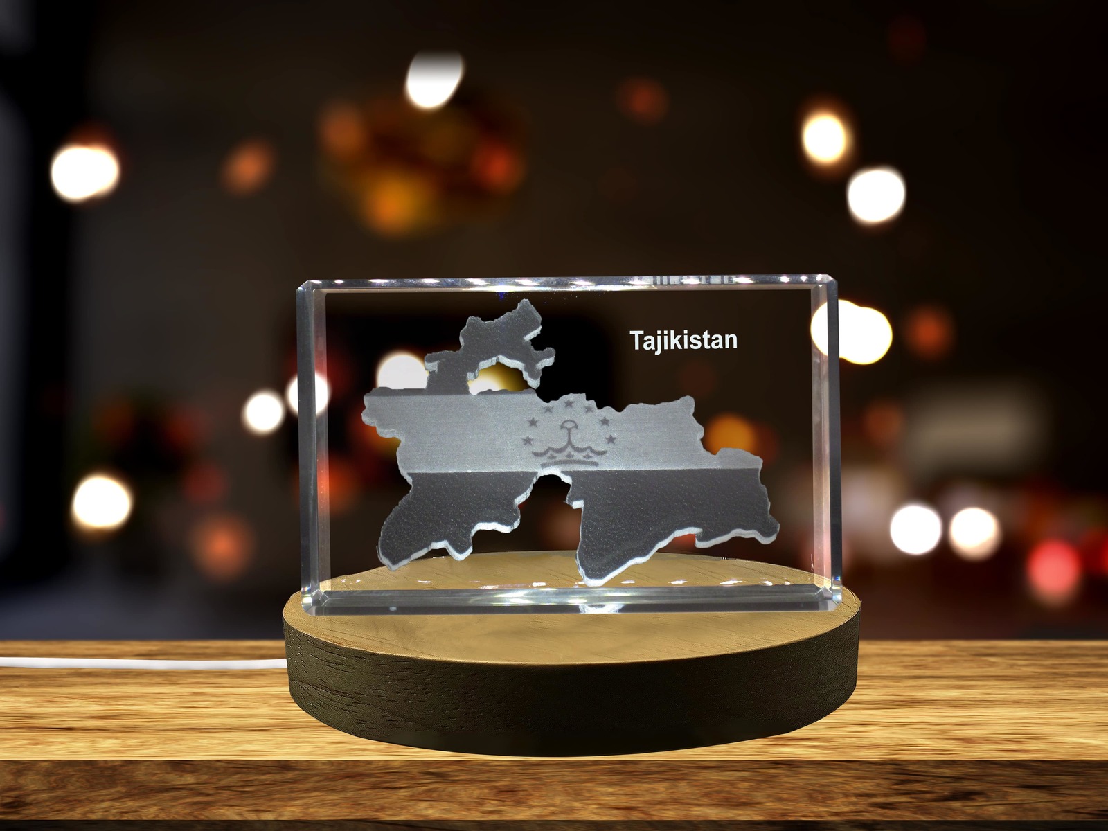 LED Base included | Tajikistan 3D Engraved Crystal 3D Engraved Crystal Keepsake