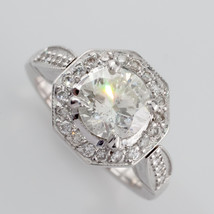 1.91 Carat Round Diamond Halo 18k White Gold Engagement Ring Size 5 GIA Cert - £6,018.61 GBP