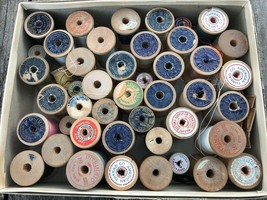 VTG Box of American Thread Co JP Coats Wood Spools Cotton Sewing Thread Lot - £27.65 GBP