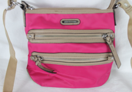 Dana Buchman Cross Body Shoulder Bag Hot Pink &amp; Tan Purse, Zippered Pockets - £14.58 GBP