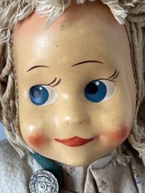 Vintage Cloth &amp; Sawdust Doll From Poland; Celluloid Face 18” Tall Rag Doll 1940s - £27.86 GBP
